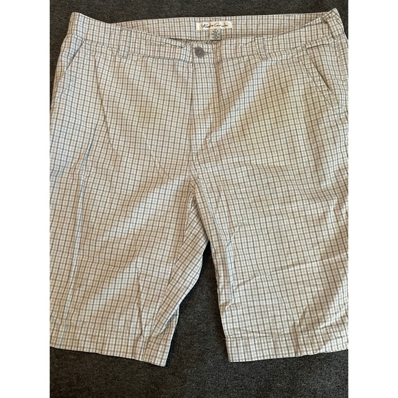 Kenneth Cole Other - Kenneth Cole New York Mens Plaid Flat Front Cotton Outdoor Gray Chino Shorts 36